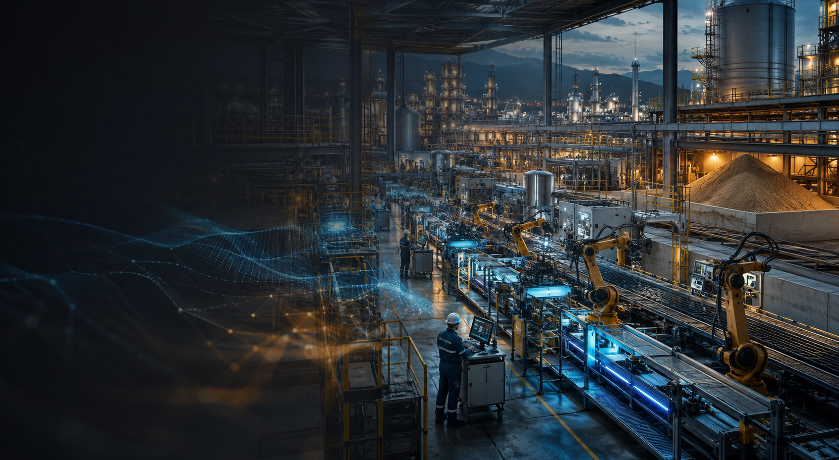 Planta industrial automatizada conectada mediante flujos digitales